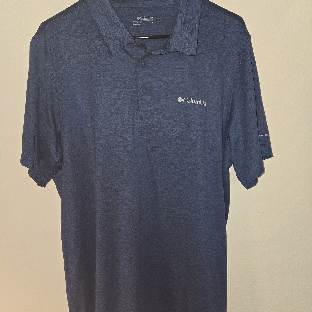 COLUMBIA SPORTSWEAR MEN'S BLUE POLYESTER-RAYON SHORT SLV POLO SHIRT SIZE L